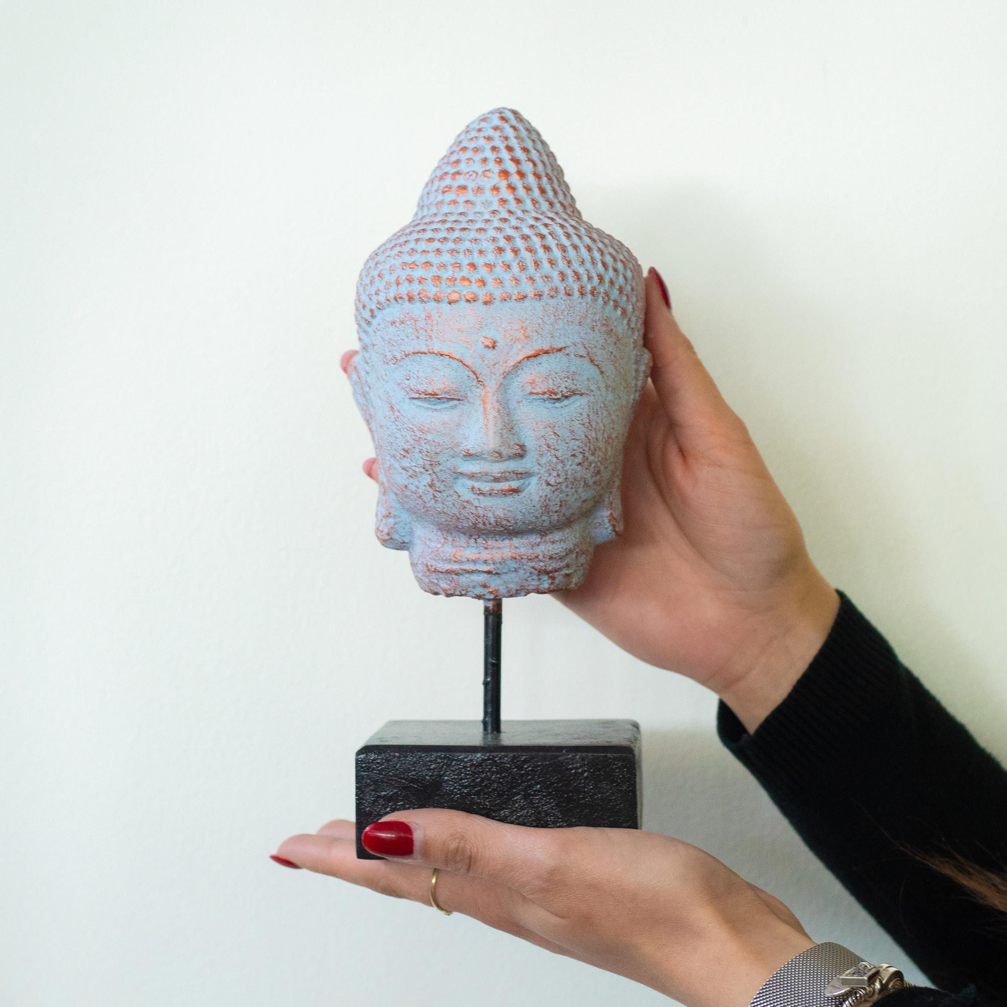 Stillness Buddha Head on Stand - Blue Copper - Image 3