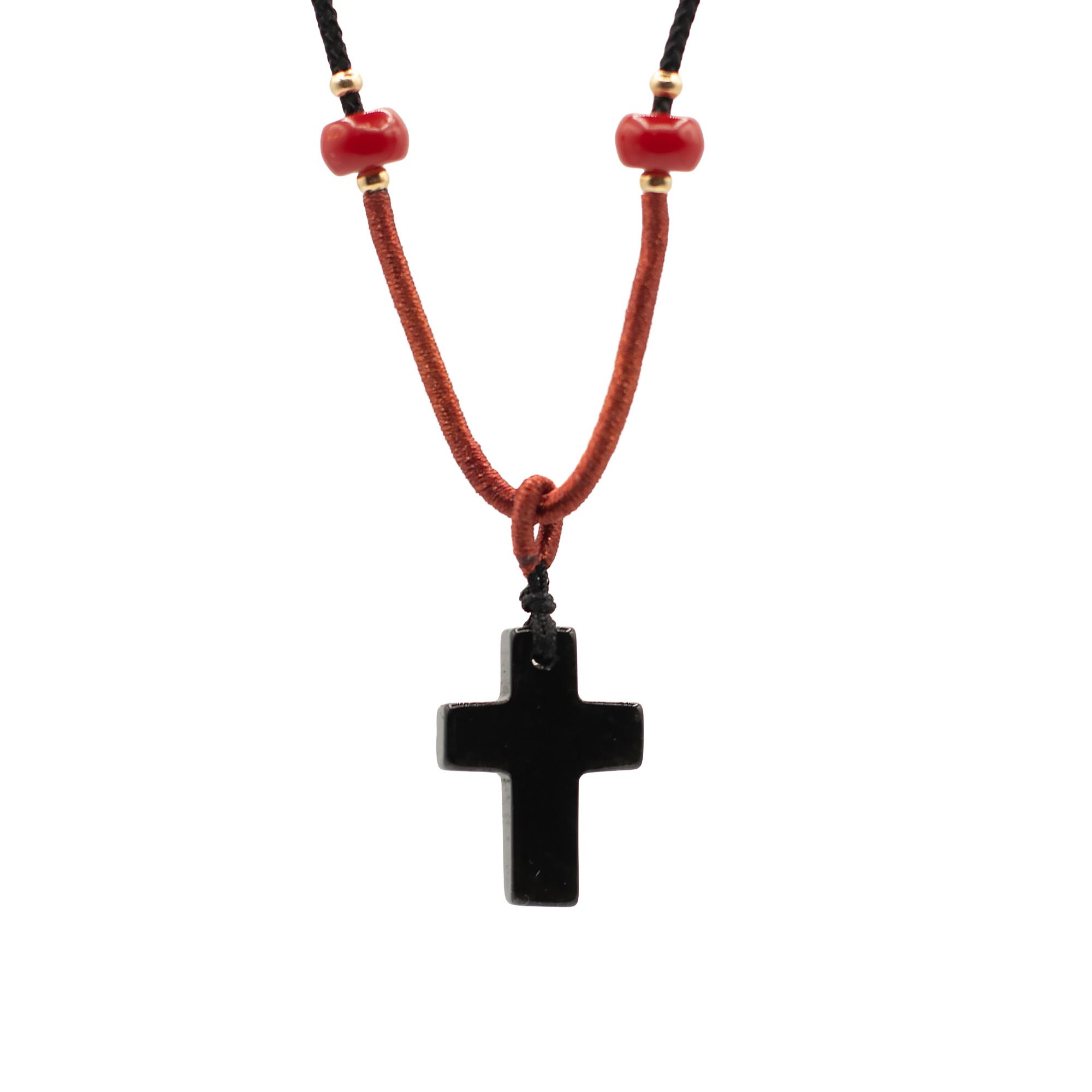 Cord Necklace Gemstone Pendant - Black Agate Cross - Image 4