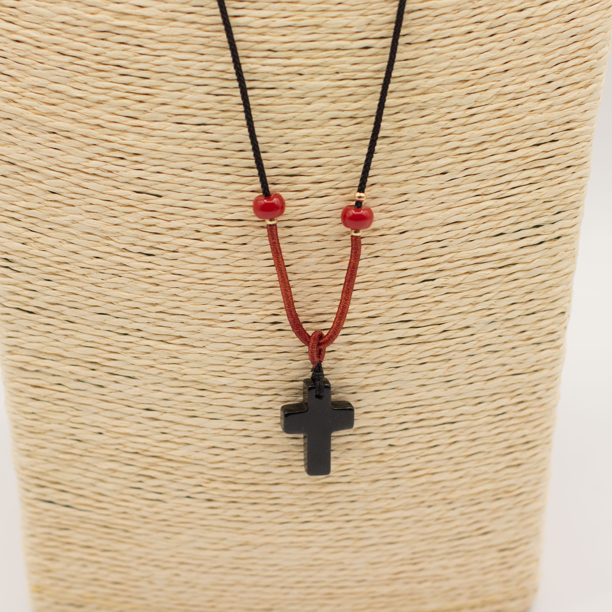Cord Necklace Gemstone Pendant - Black Agate Cross - Image 2